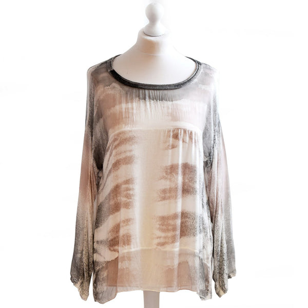 Fine knit jumper with tye dye effect and silk panels 70% cot