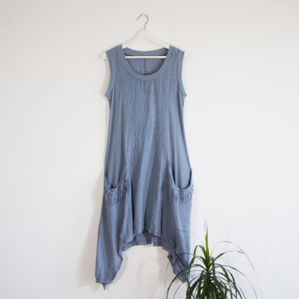 Jersey side panel linen dress with rip pocket detail