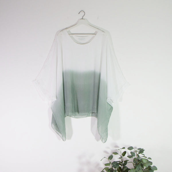 100% Silk batwing sleeve top with ombre effect