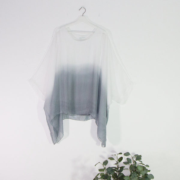100% Silk batwing sleeve top with ombre effect