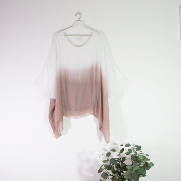 100% Silk batwing sleeve top with ombre effect