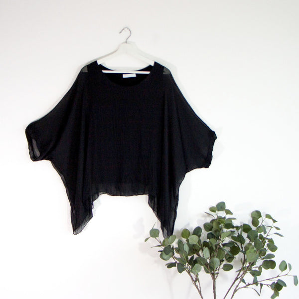100% Silk mid length boxy short sleeve top