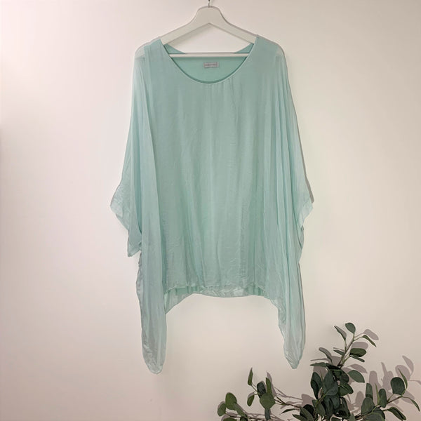 100% Silk longline boxy fit short sleeve top (M-L)