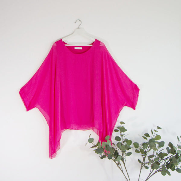 100% Silk longline boxy fit short sleeve top
