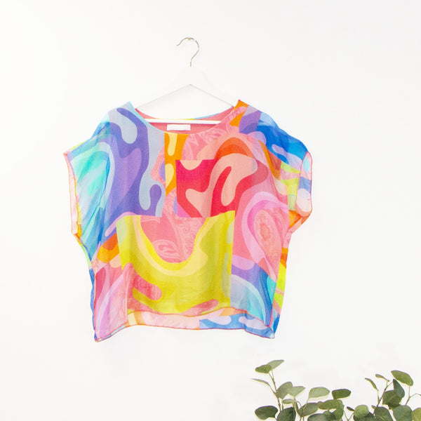 100% Silk boxy silk top with special 'Emilio Pucci' digital puzzle print