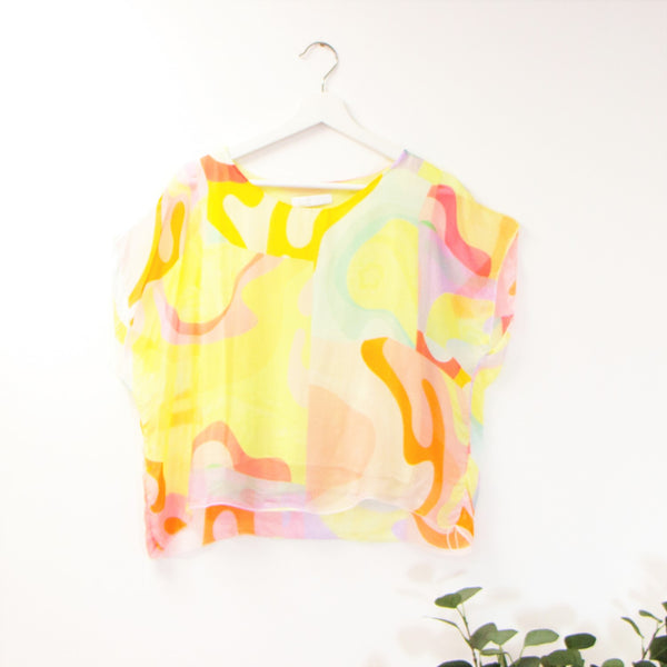 100% Silk boxy silk top with special 'Emilio Pucci' digital puzzle print