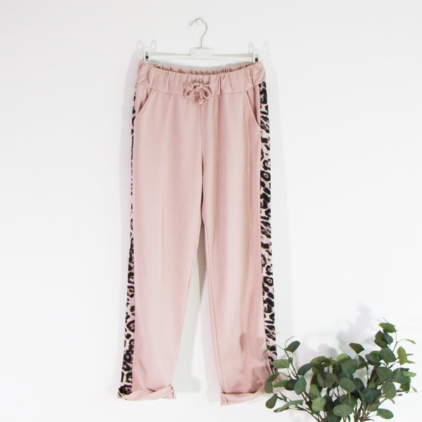 Joggers with a drawstring waist and leopard print side panel