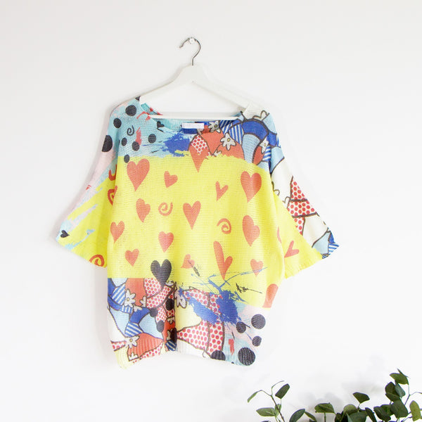 Random yellow and red hearts print jumper