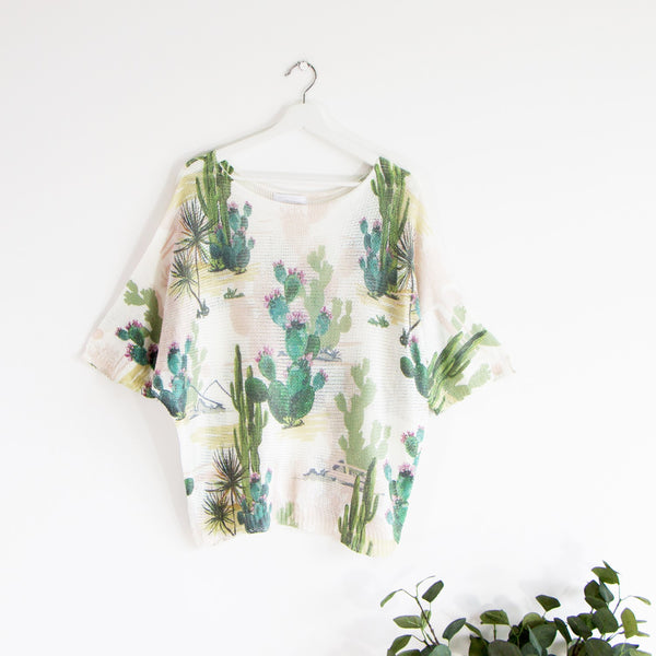 Pink and green cactus print jumper