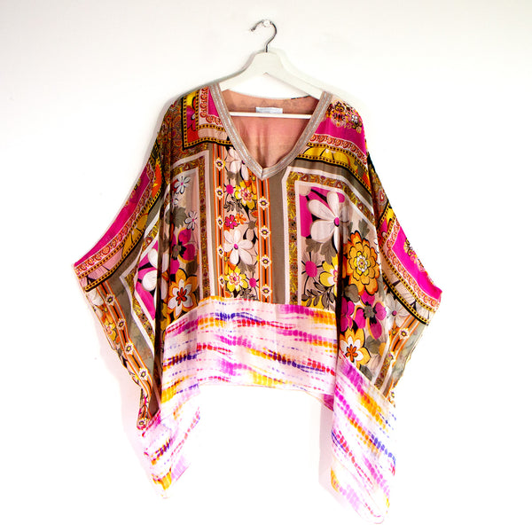 Mixed print batwing sleeve top with a cotton glitter v neck