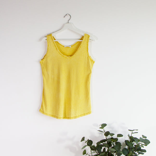 Cotton jersey vintage wash vest top with special frayed edge