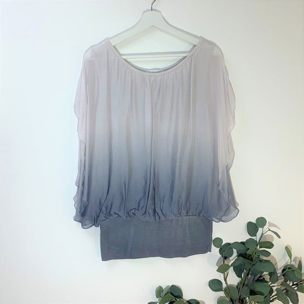 Flattering ombre bolero silk top with stretchy waistband