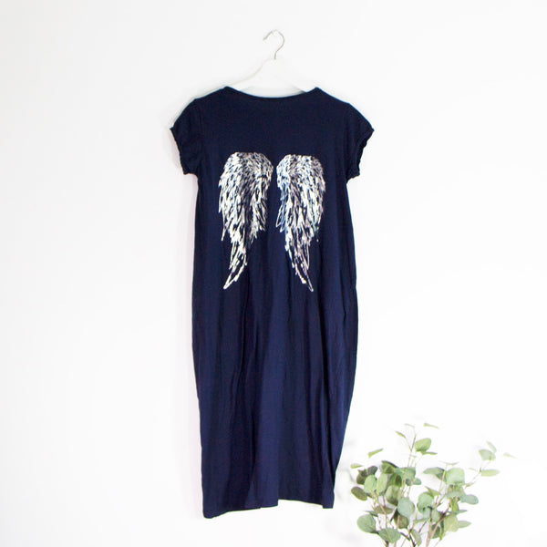 Easy wear jersey cover up dress with angel wing on back