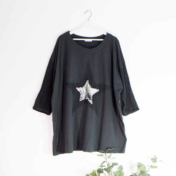 Cotton blend star jumper with sequin and netting detail