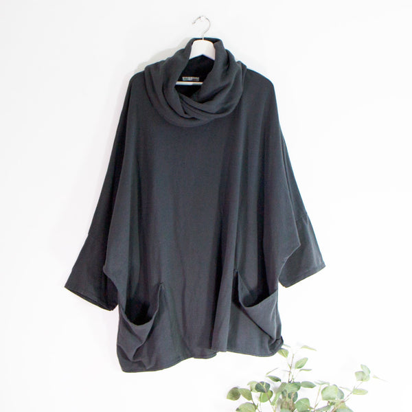 Cowl neck ribbed jumper with pockets