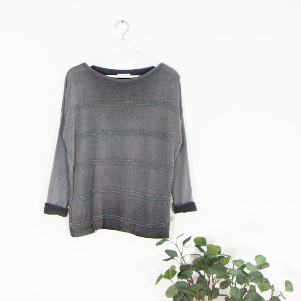 Fine knit jumper with silver horizontal stripe detail