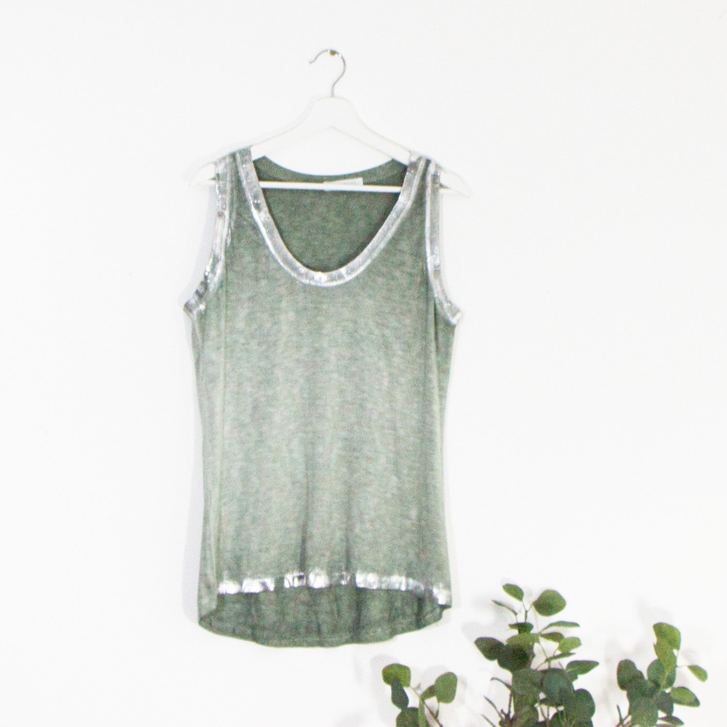 Silver hot print edge vintage wash vest top – Tempest Designs