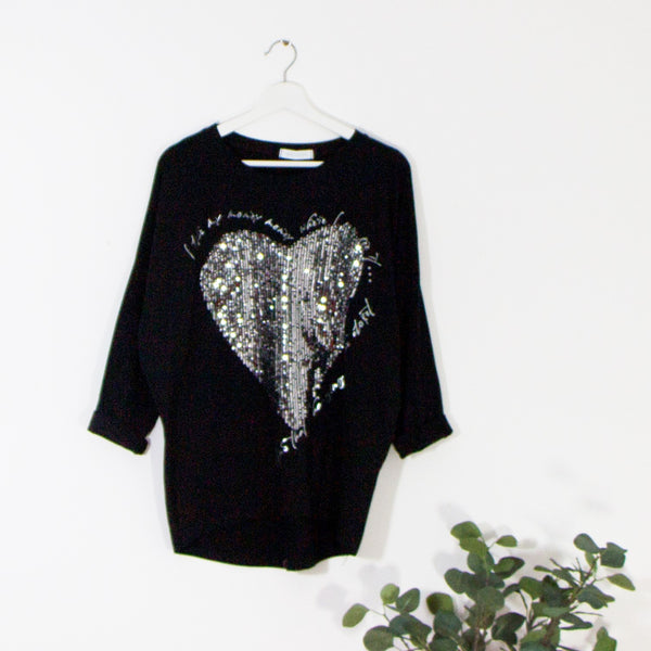 Free size sequin heart top
