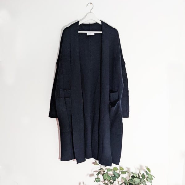 Luxury long length wool mix substantial cardi with double pockets