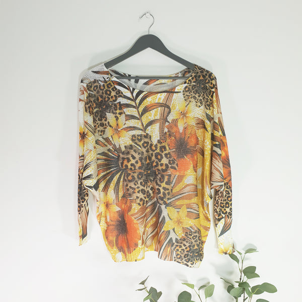 Abstract tropical animal flower digital print jumper