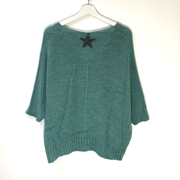 Crochet knit jumper with crystal encrusted star motif on back