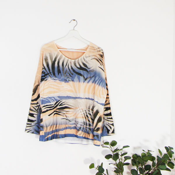 Abstract zebra stripe digital print fine knit jumper