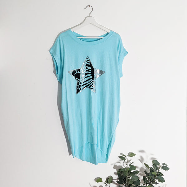 Animal silver hot print star free size jersey top