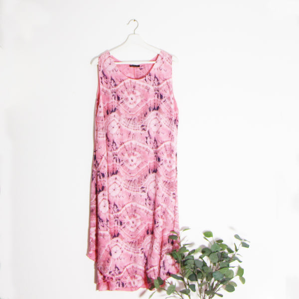Free size sleeveless dress with fusion tie dye effect (M)