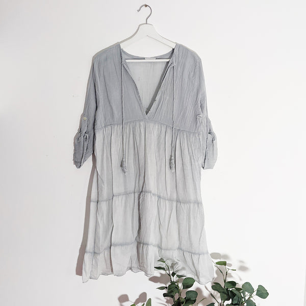 Boho vintage wash Summer dress with tassel ties