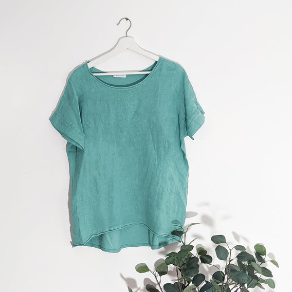 Classic plain short sleeve linen top