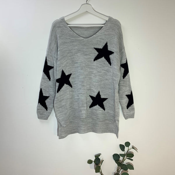 Casual V neck hi-lo star jumper