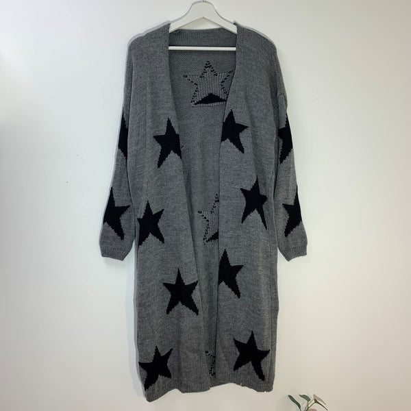 Long length open cardi with stars in knit (M-L)