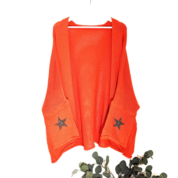 Short sleeve slouchy cardi with crystal stars on sleeves (O/S)