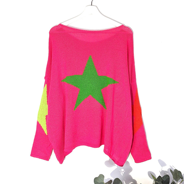 Slight hi-lo jumper with bright stars on back and elbows (M-XL)