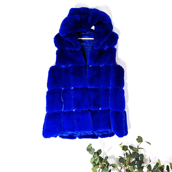 Super soft hooded  faux gilet leatherette backing
