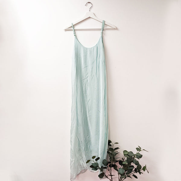 Classic long silk dress with adjustable shoulder straps (S)