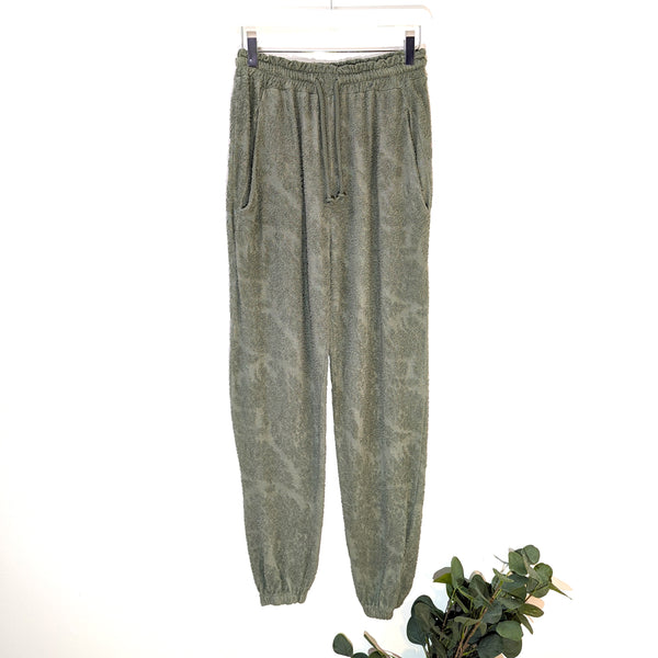 Lounge pants with textured effect fabric and elasticated ankles (M)