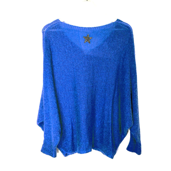 Vintage wash mohair mix crystal star motif V-neck jumper (M)