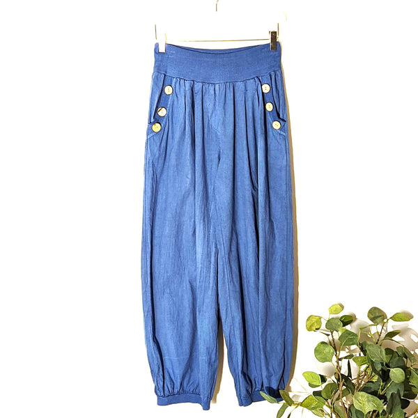 Aladdin style cotton trousers with coconut wood buttons on pockets (M)