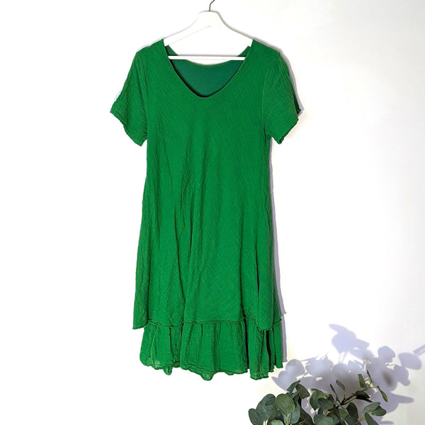 Double layer cotton sun dress with slight v neck & cap sleeves (M)