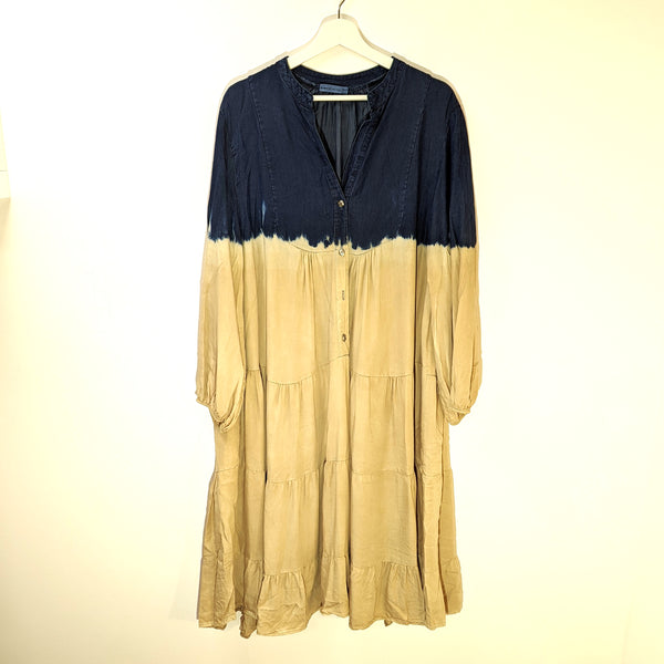 Special dip dye tiered Tencel smock dress with oxidised buttons (M-L)