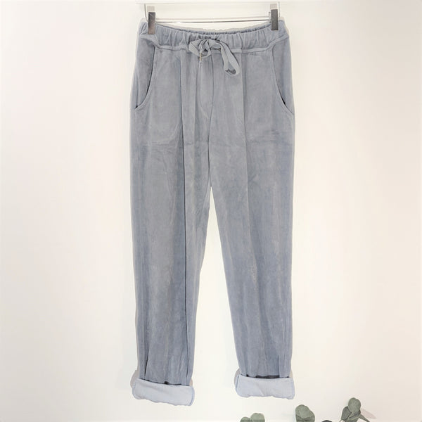 Velour lounge pants with front pockets and drawstring waist (M)