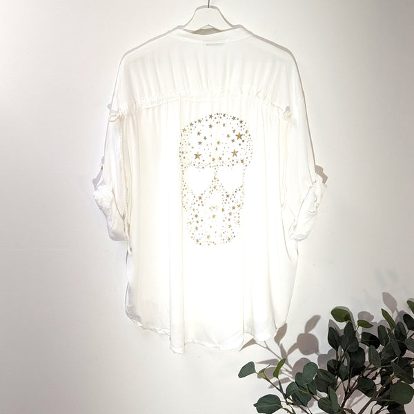 Blouse with gold star skull hot print on back