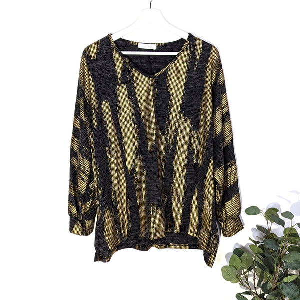 Jersey v-neck top with metallic hot print (M-L)
