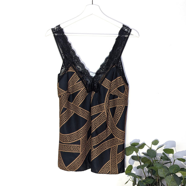 'Givenchy' style strip print  cami top with lace neckline and straps with elasticated back (S-M)