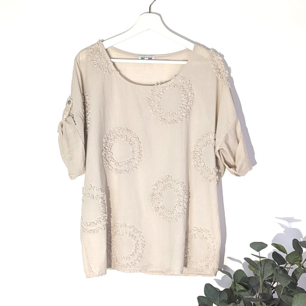 Frayed circle fabric cotton top (M)