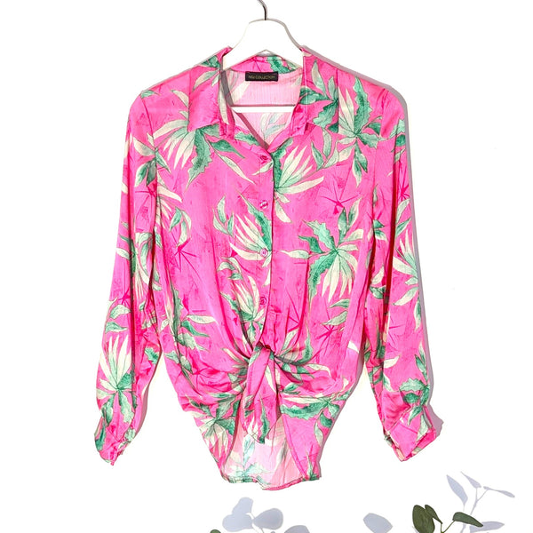 Silky feel tropical leaf print shirt (S-M)