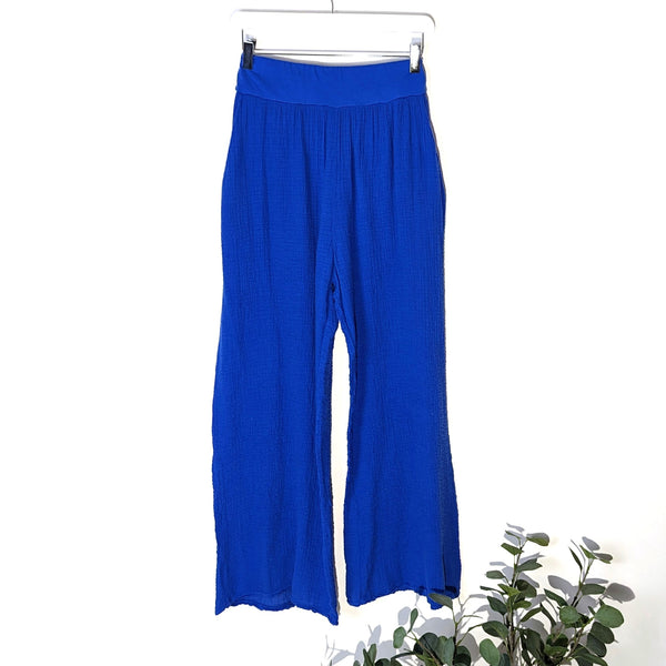 Crinkle cotton straight leg trousers (M)