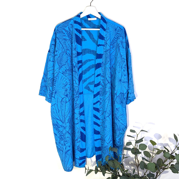 Animal fusion print linen cotton mix 3/4 length kimono with pockets (M-XXL)