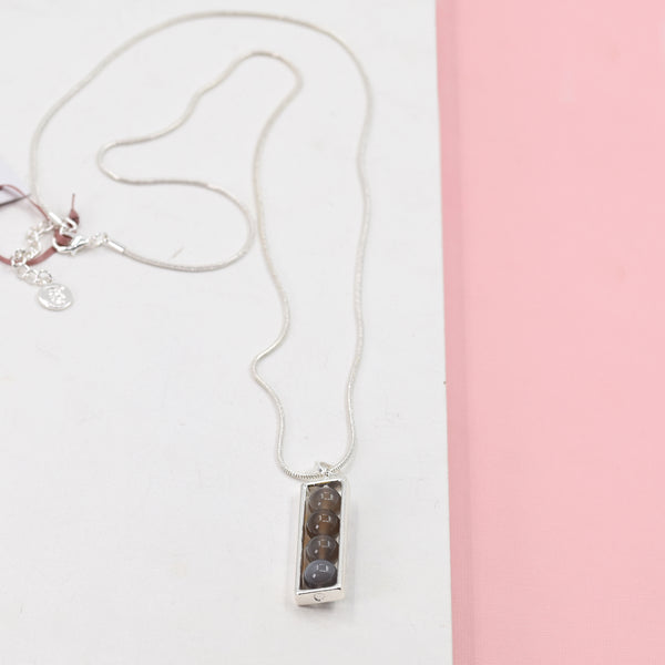 4 Grey agate beaded pendant snake chain long necklace